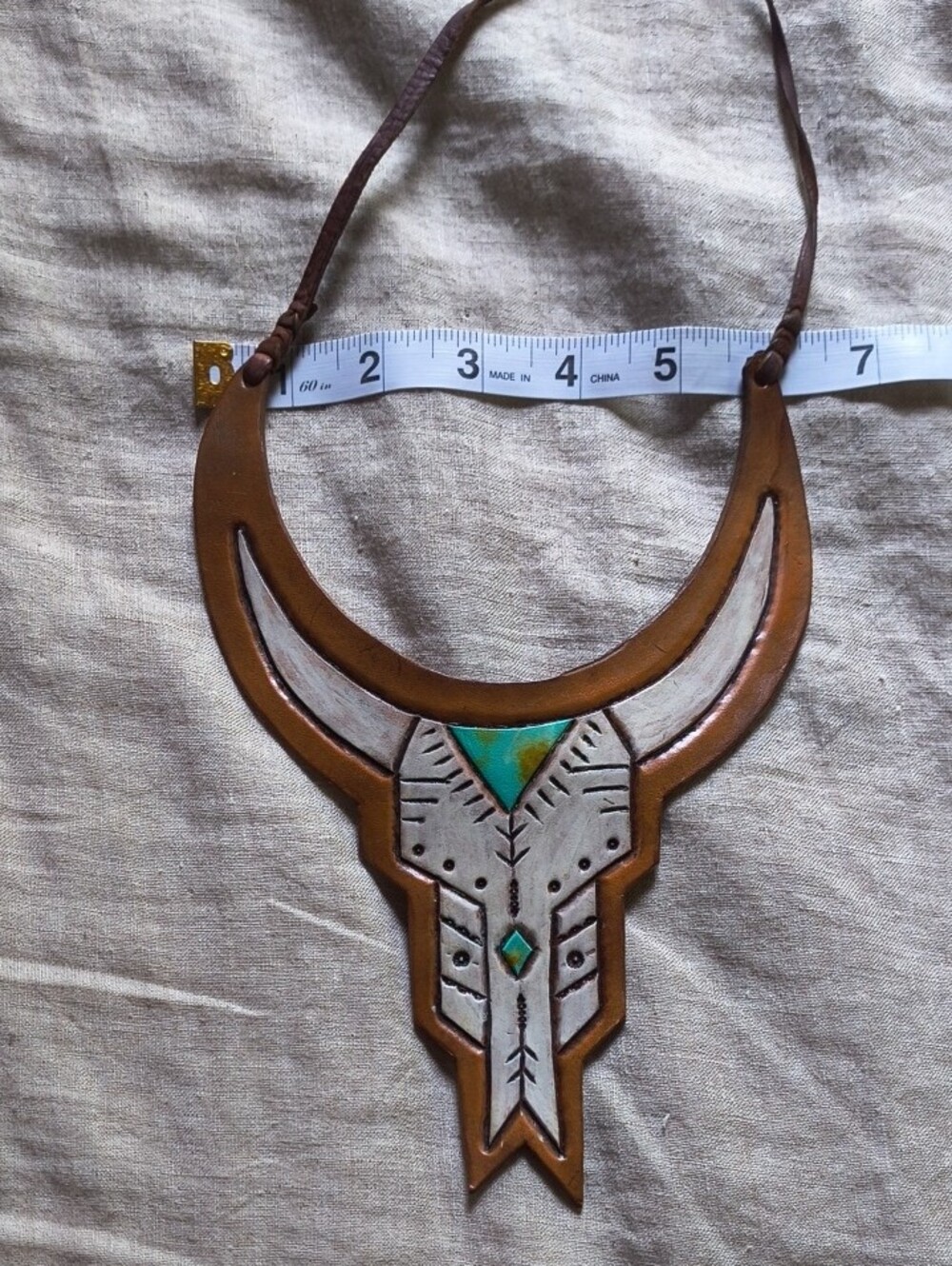 Handmade Allie Falcon Steer Skull Necklace Genuine Leather Limited Edition - Picture 5 of 12